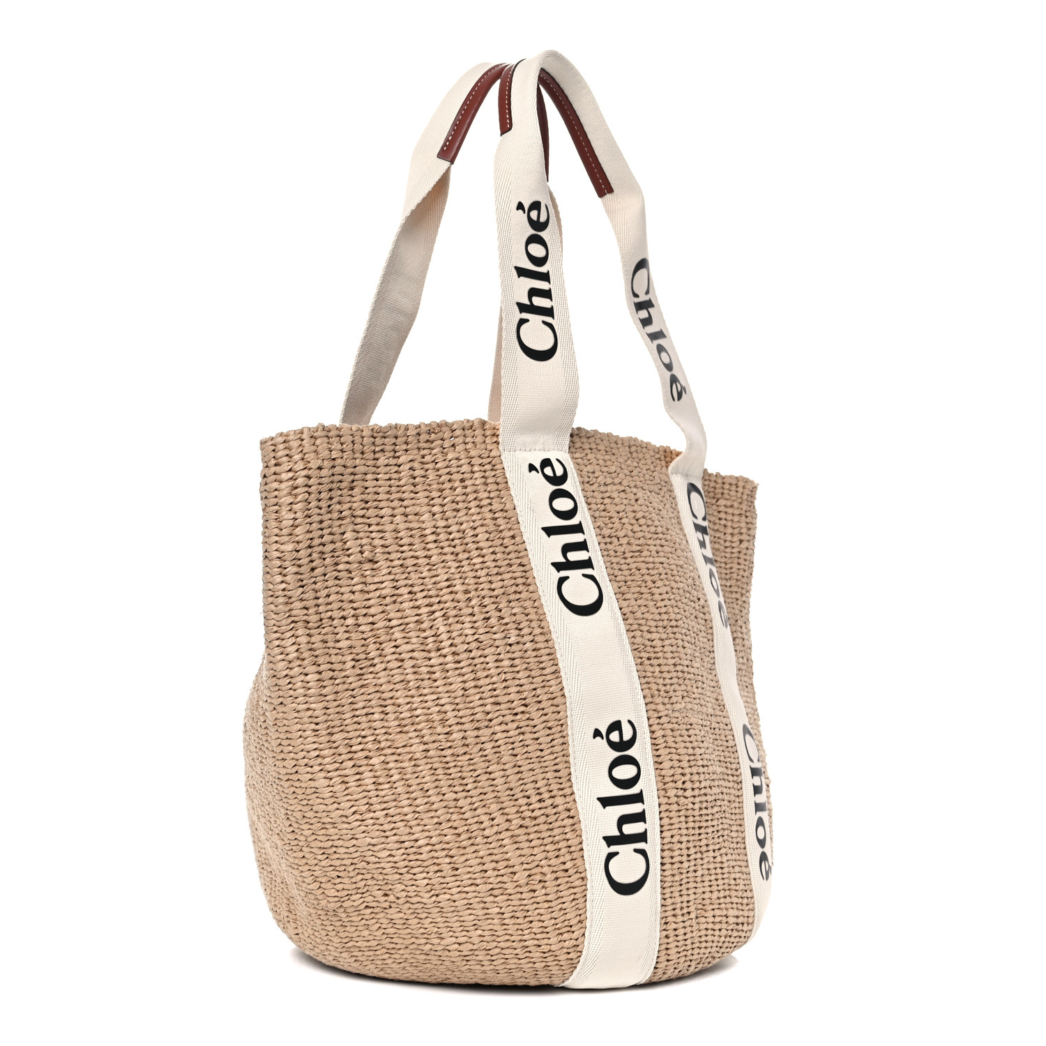 Chloe Raffia Large Woody Tote White - Image 2
