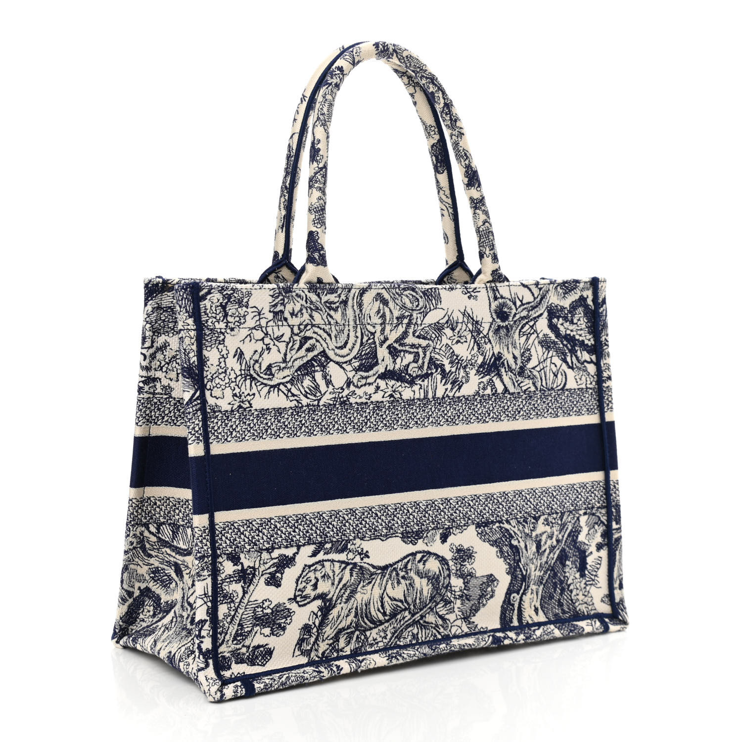 Christian Dior Canvas Embroidered Medium Dioriviera Toile De Jouy Book Tote Blue - Image 3