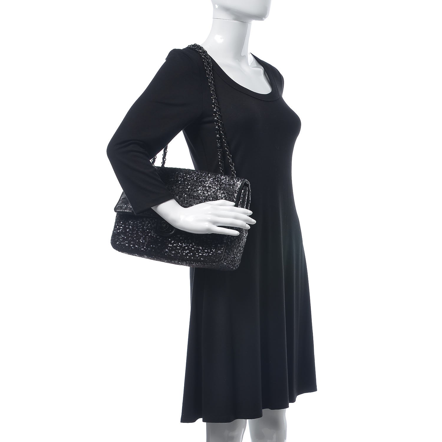 Chanel Sequin Lambskin Jumbo Moonlight on Water Flap Black - Image 4