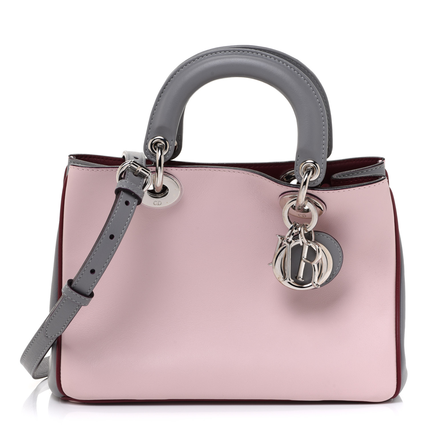 Christian Dior Smooth Calfskin Mini Tri-Color Diorissimo Tote Pink Grey Burgundy