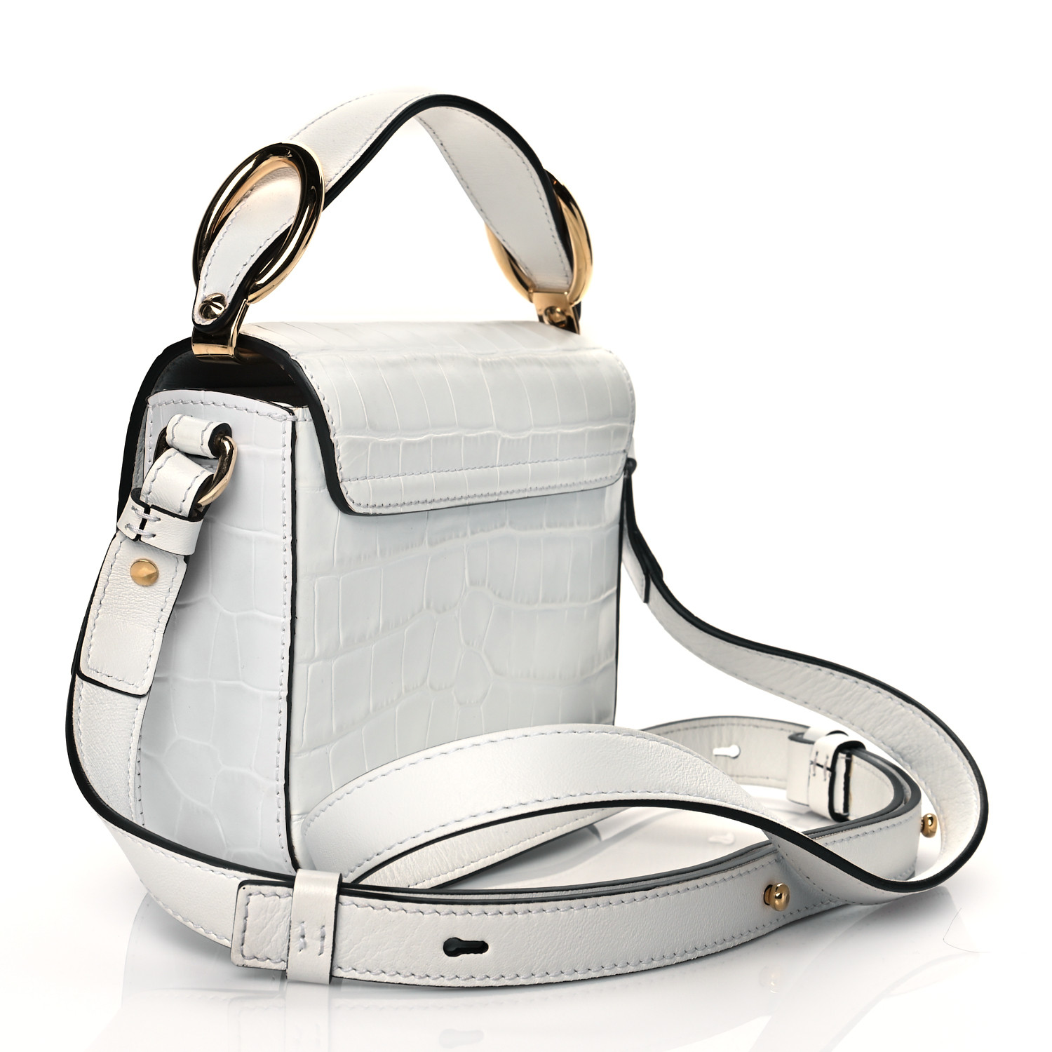 Chloe Calfskin Crocodile Embossed Mini C Double Carry Brilliant White