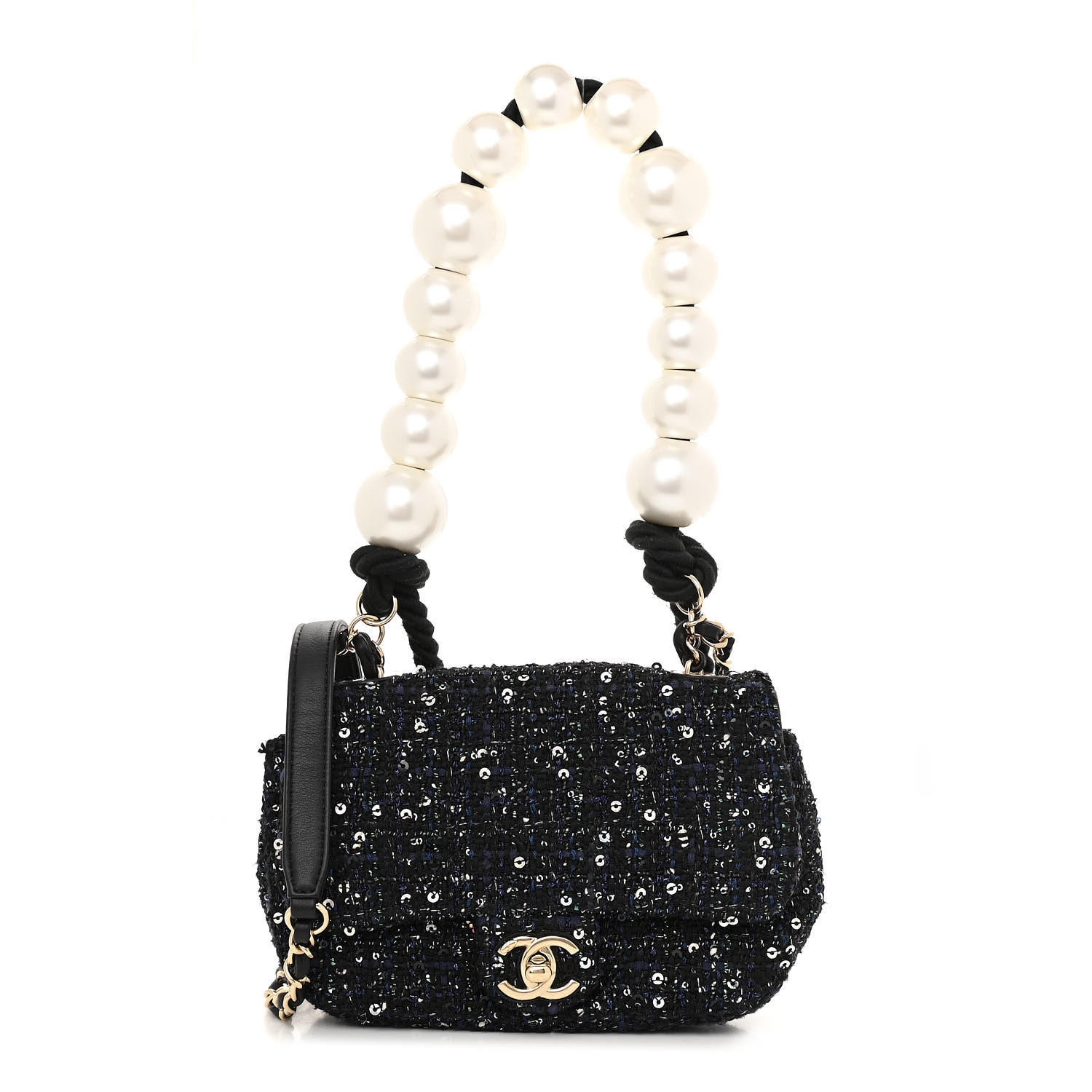 Chanel Tweed Mini Pearl Handle Flap Navy Green Black Ecru