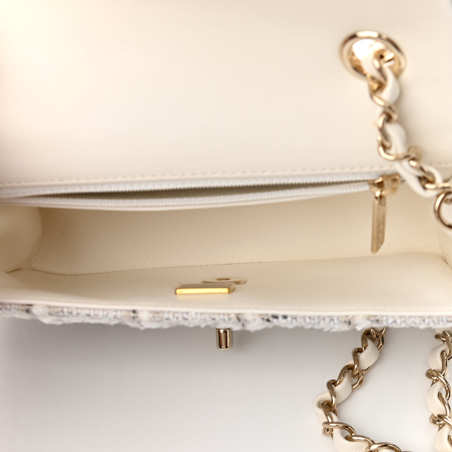 Chanel Tweed Quilted Mini Rectangular Flap White Grey - Image 6