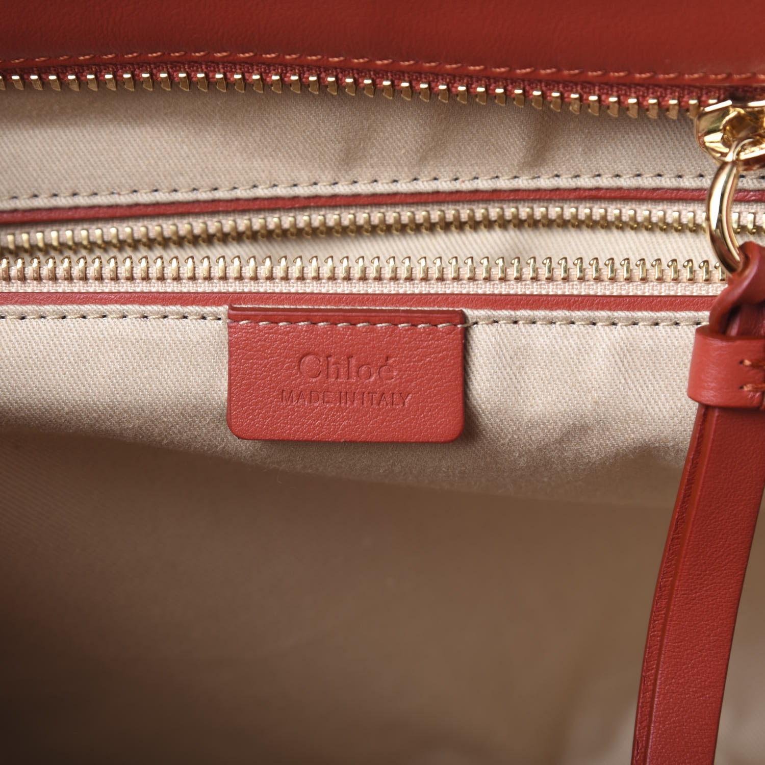 Chloe Smooth Calfskin Little Horses Embroidered Tao Zipped Tote Earthy Red - Image 4