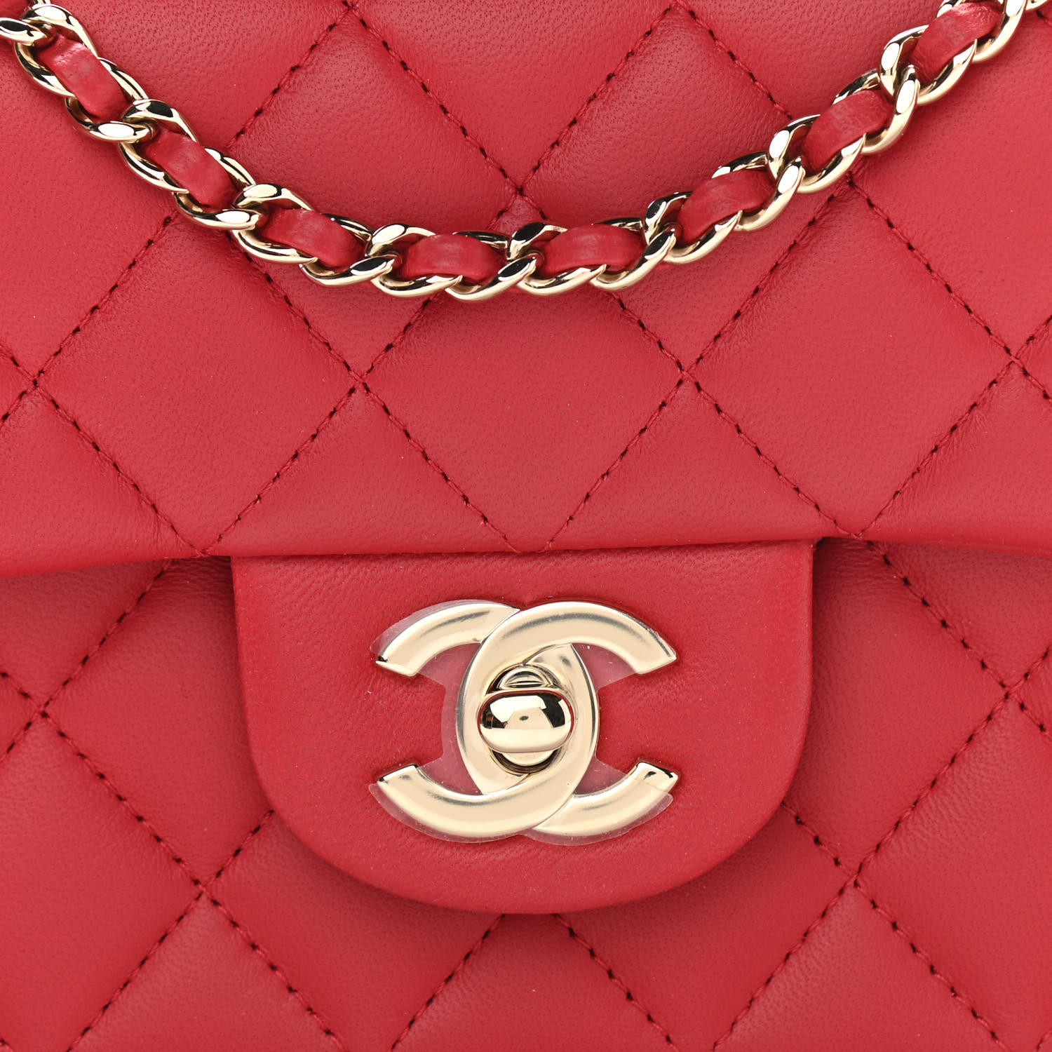 Chanel Lambskin Quilted Mini Top Handle Rectangular Flap Red - Image 3