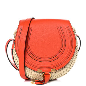 Chloe Raffia Calfskin Marcie Basket Small Marcie Round Crossbody Bag Orange Fizz