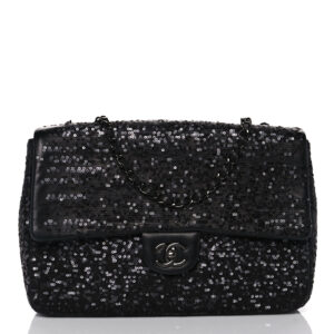 Chanel Sequin Lambskin Jumbo Moonlight on Water Flap Black