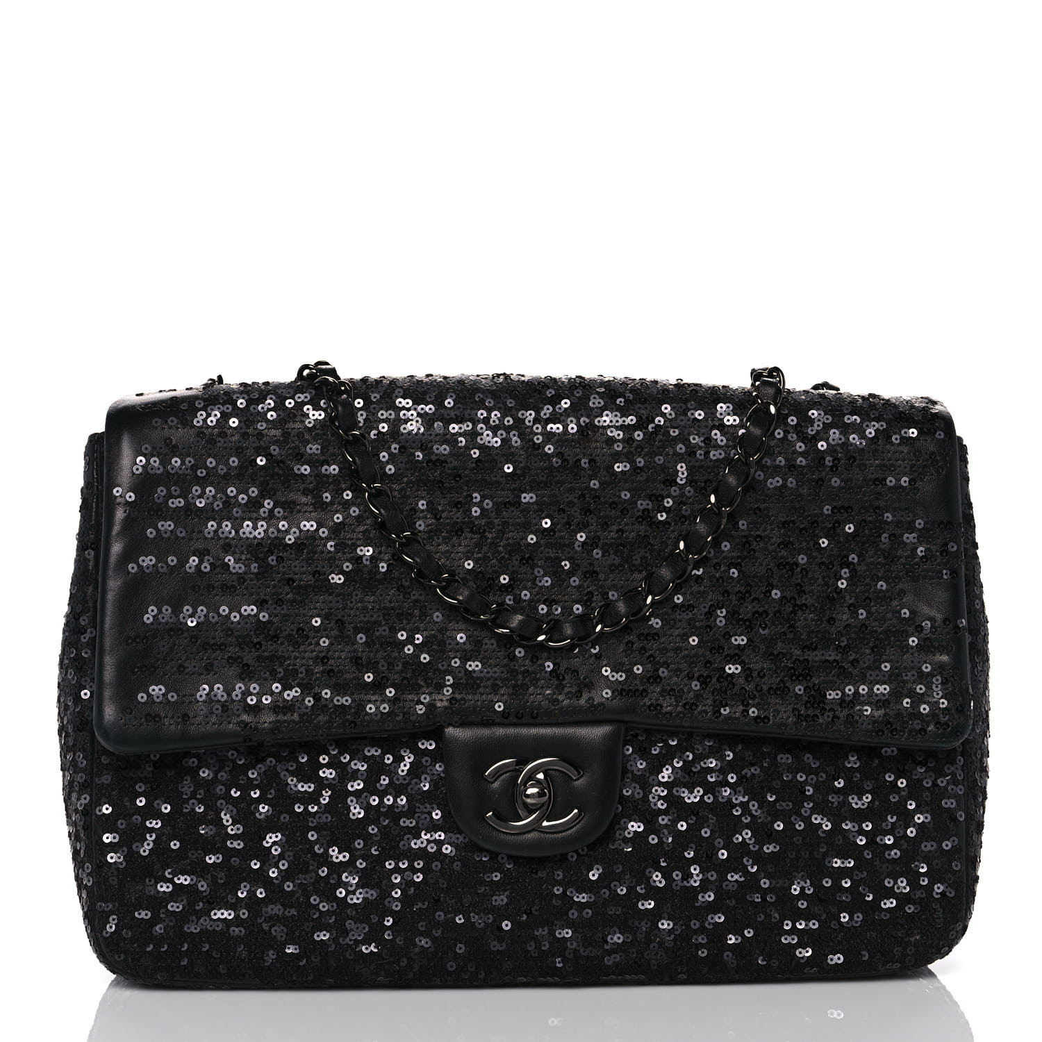 Chanel Sequin Lambskin Jumbo Moonlight on Water Flap Black