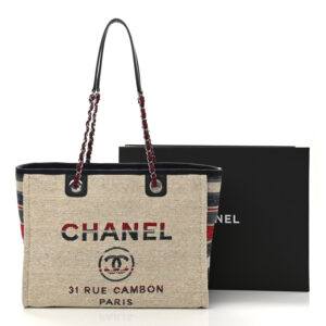 Chanel Striped Canvas Small Deauville Tote Beige