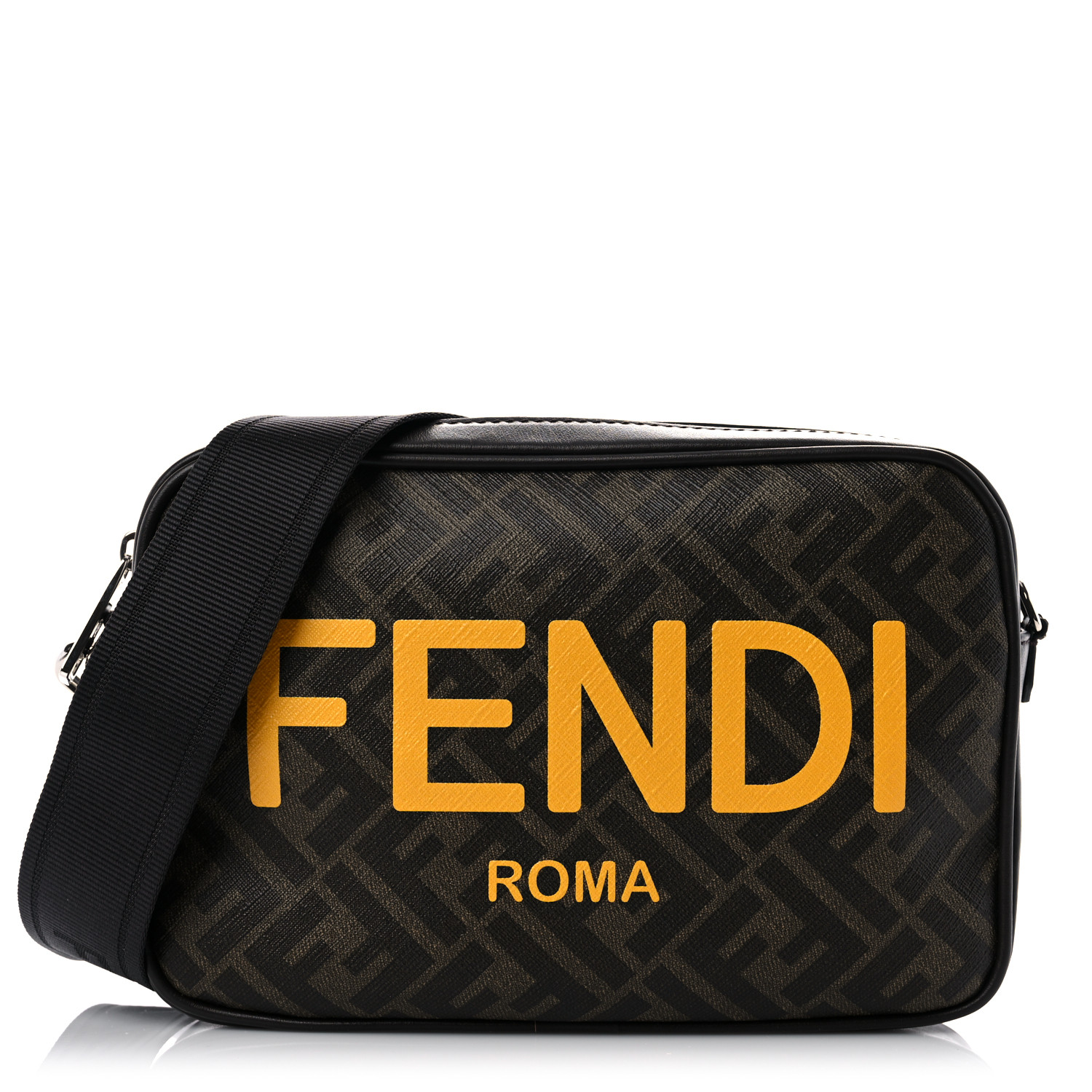 Fendi Glazed Fabric FF 1974 Roma Medium Camera Case Tobacco Sunflower