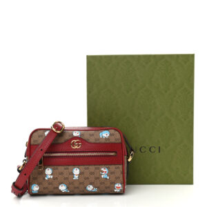 Gucci X DORAEMON Mini Vintage GG Supreme Monogram Camera Bag Beige Cherry Red