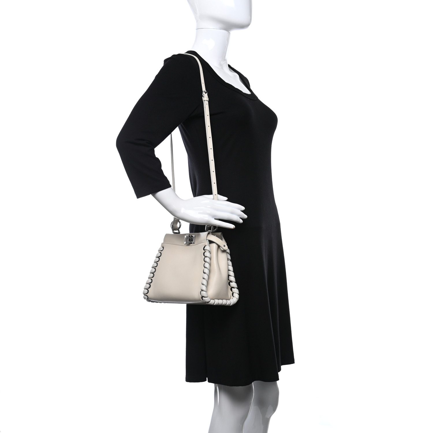 Fendi Nappa Lace Up Mini Peekaboo Iconic Satchel White - Image 4