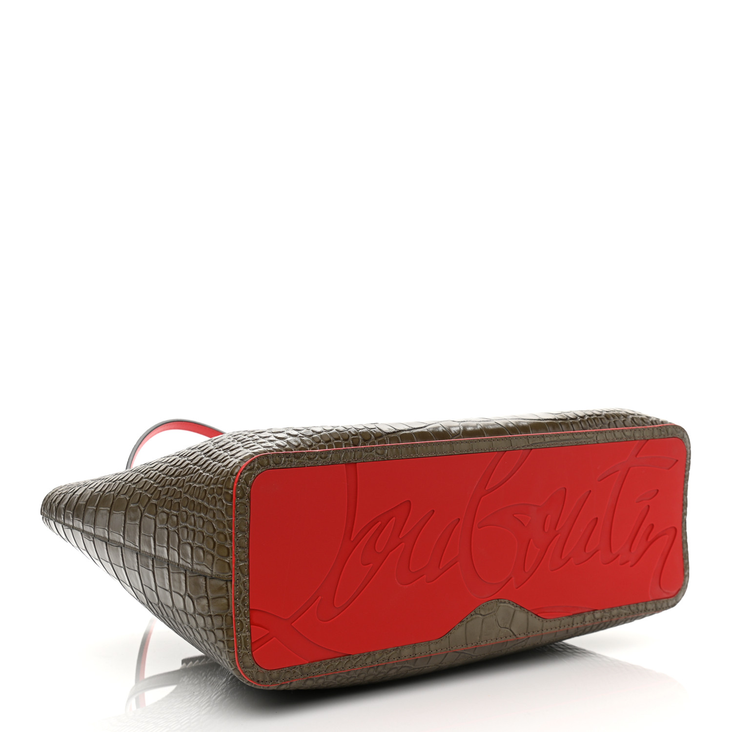 Christian Louboutin Crocodile Embossed Calfskin Spiked Large Cabarock Shopper Tote Silex - Image 2