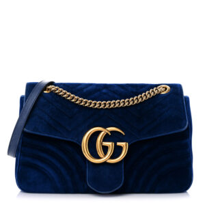 Gucci Velvet Matelasse Medium GG Marmont Shoulder Bag Cobalt Blue