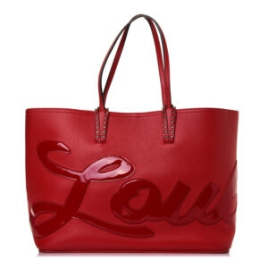 Christian Louboutin Calfskin Patent Logo Spikes East West Cabata Tote Red