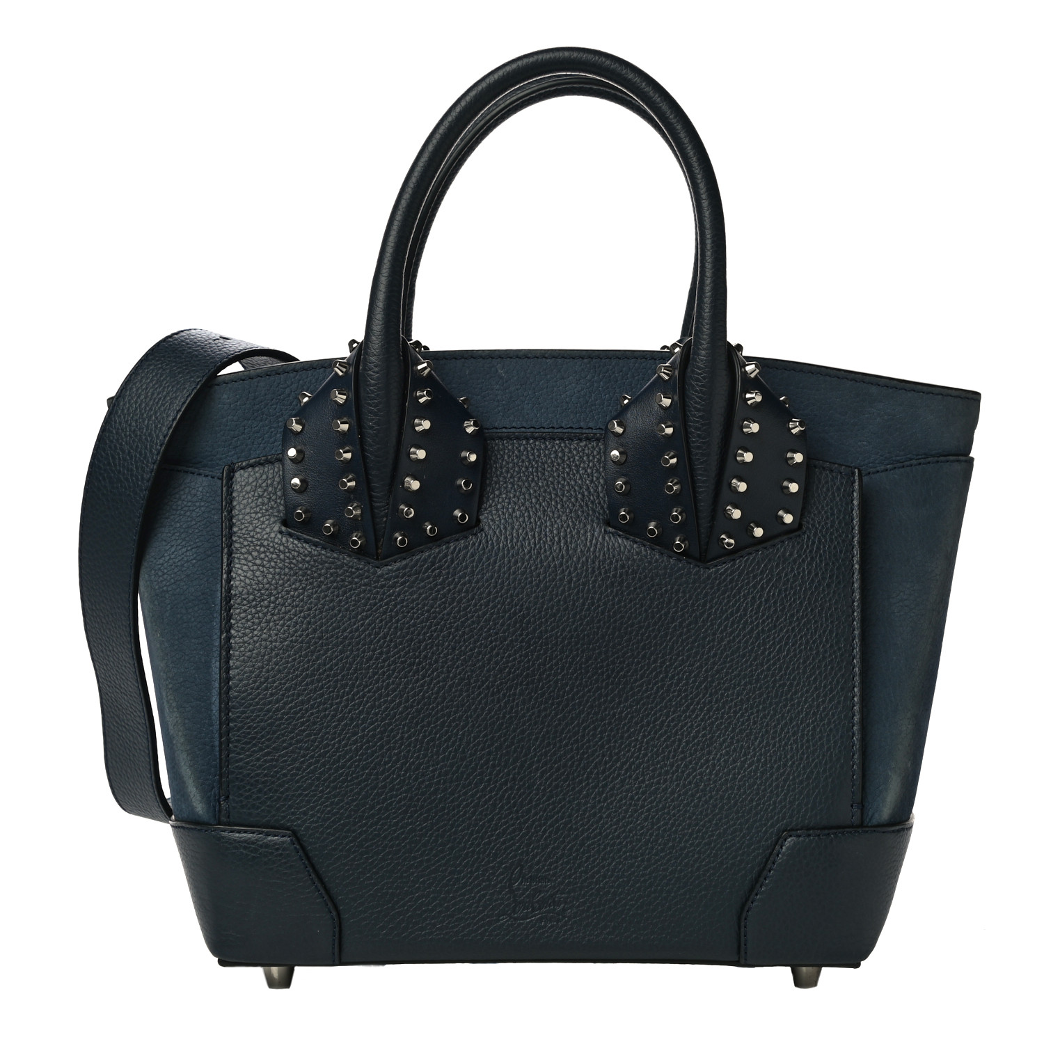 Christian Louboutin Suede Grained Calfskin Studded Small Eloise Tote Navy Blue