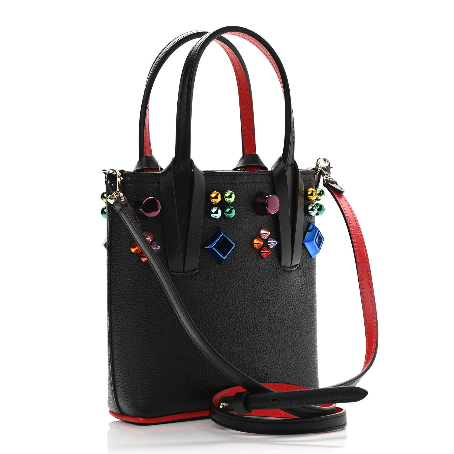 Christian Louboutin Calfskin Empire Spike Studded Mini North South Cabata Tote Black Multicolor