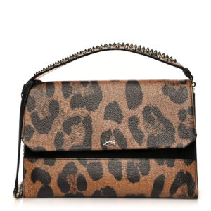 Christian Louboutin Calfskin Leopard Print Loubiblues Paris Clutch Bag Brown