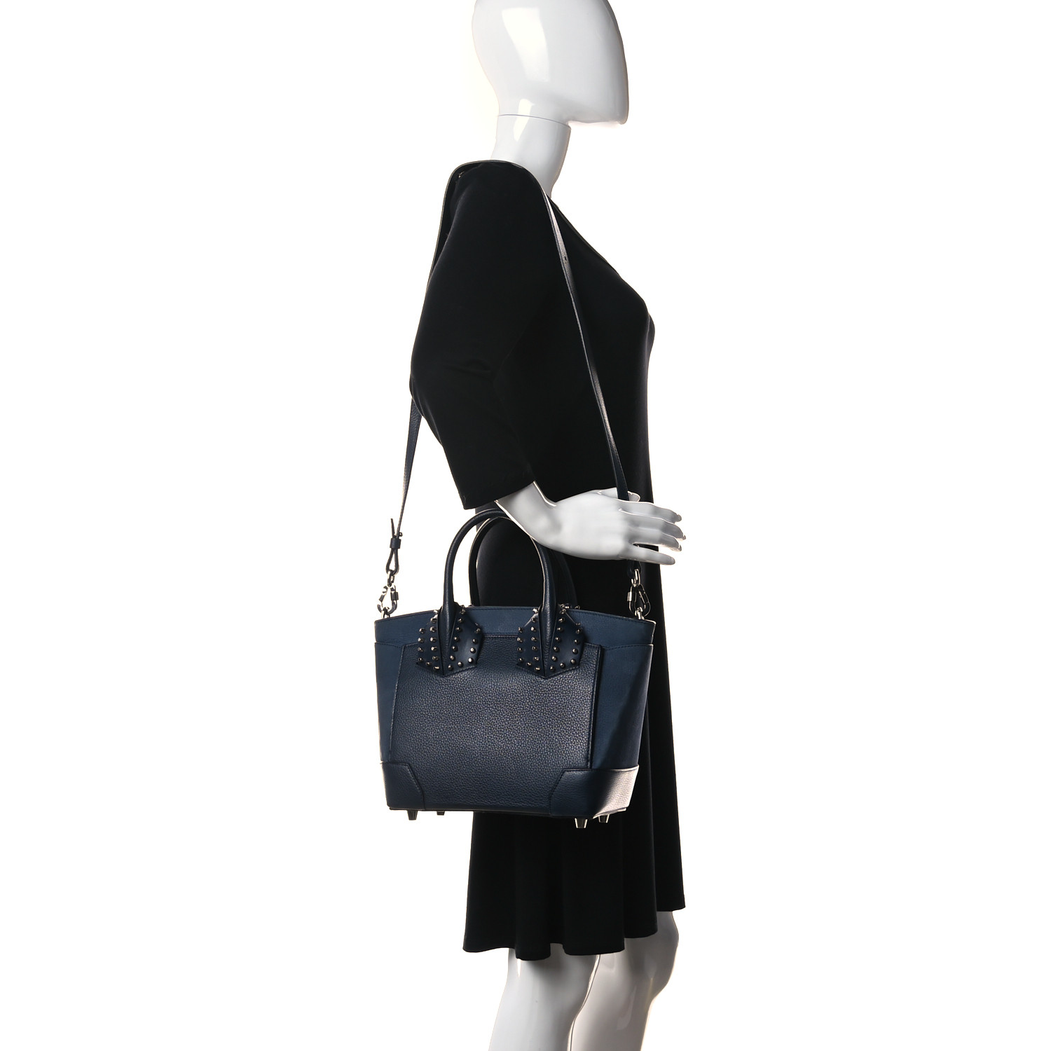Christian Louboutin Suede Grained Calfskin Studded Small Eloise Tote Navy Blue - Image 4