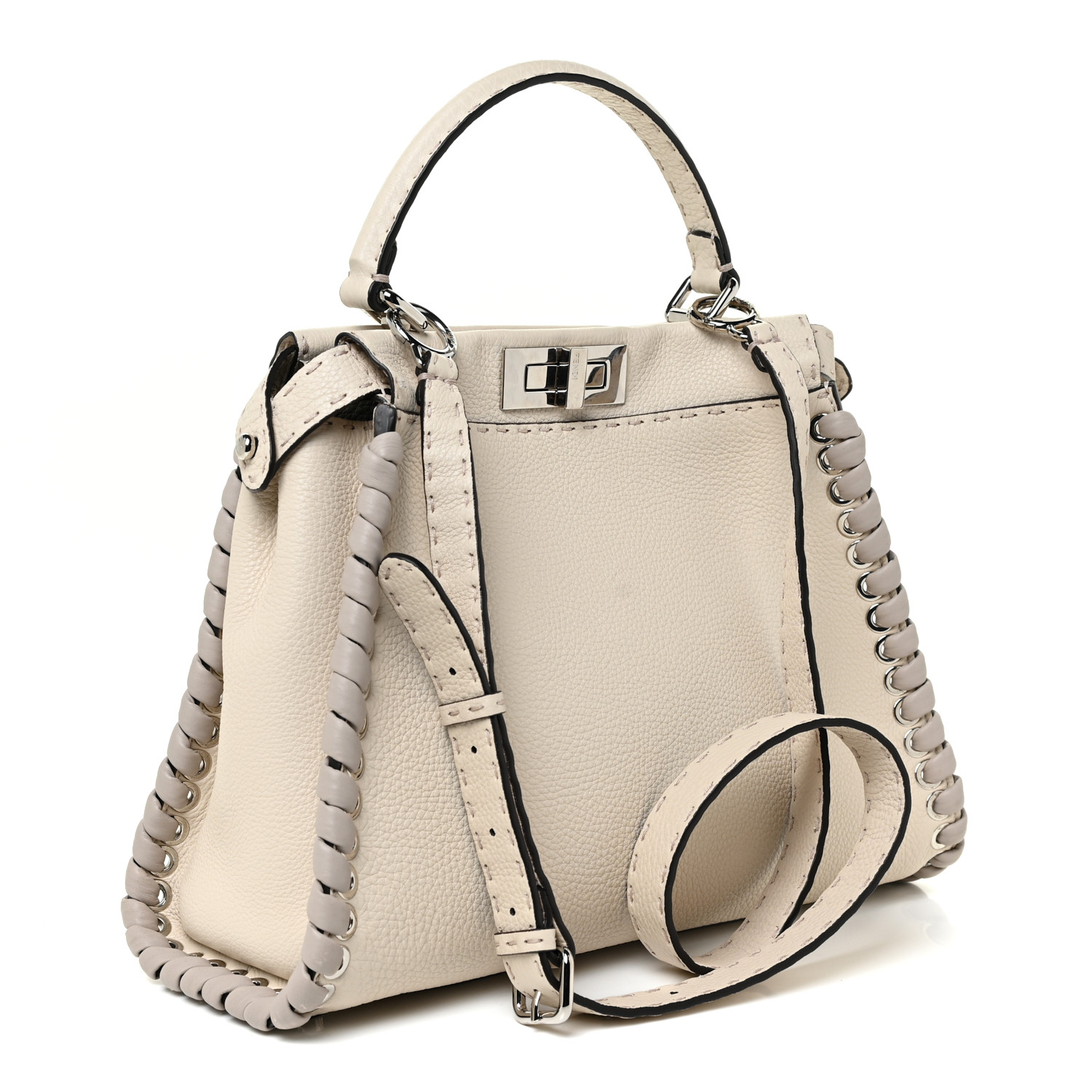 Fendi Nappa Lace Up Mini Peekaboo Iconic Satchel White - Image 2
