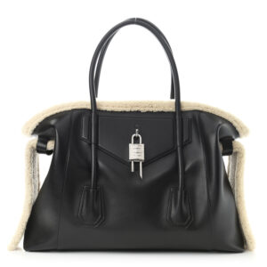 Givenchy Shearling Calfskin Medium Soft Lock Antigona Shoulder Bag Black Natural