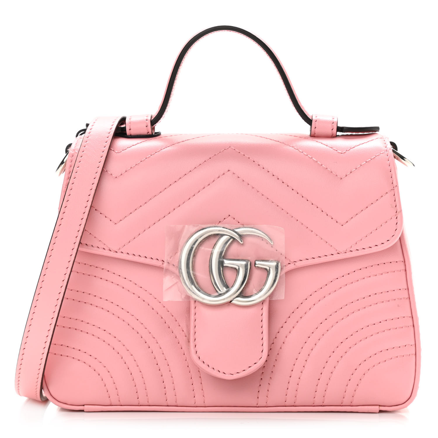 Gucci Calfskin Matelasse Mini GG Marmont Top Handle Shoulder Bag Wild Rose