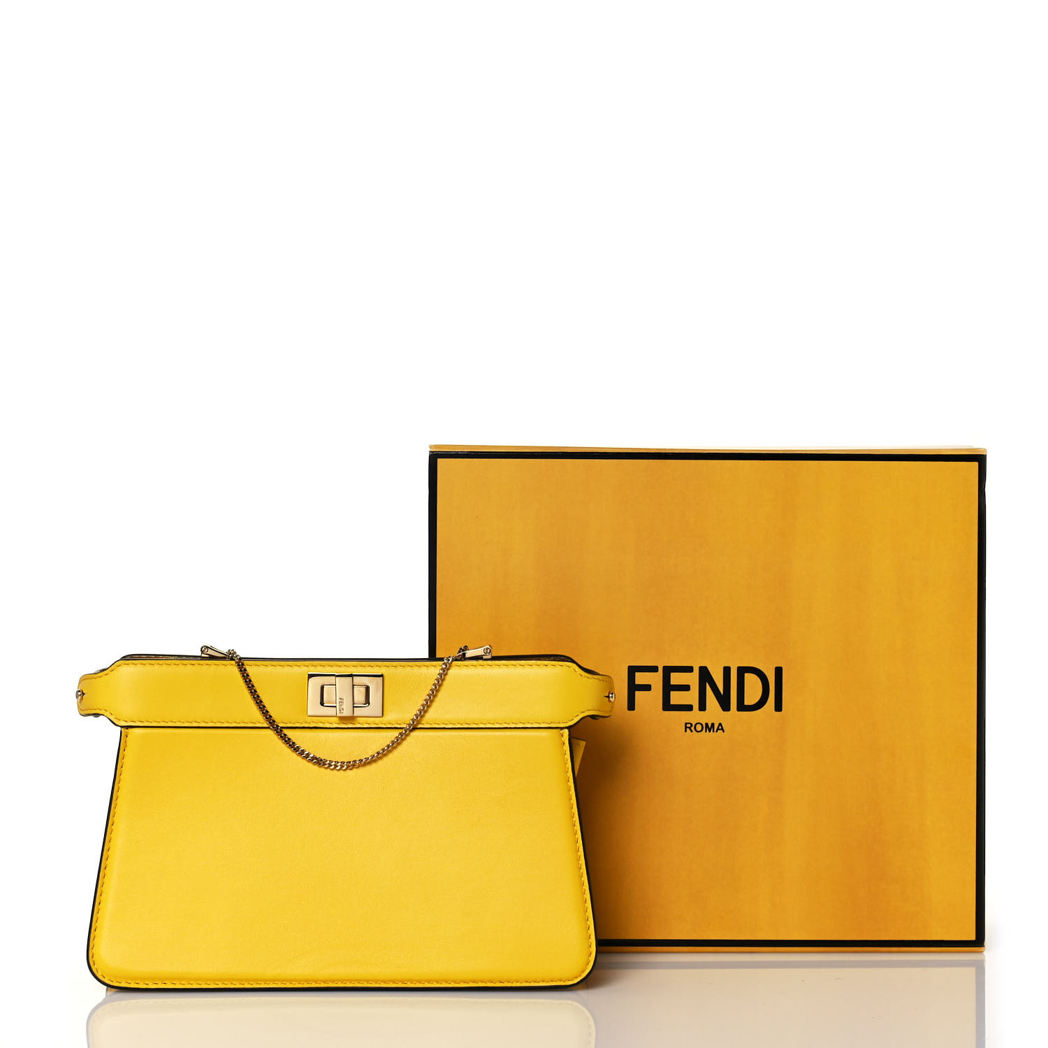 Fendi Nappa Small Peekaboo I SEE U East West Chain Satchel Yellow