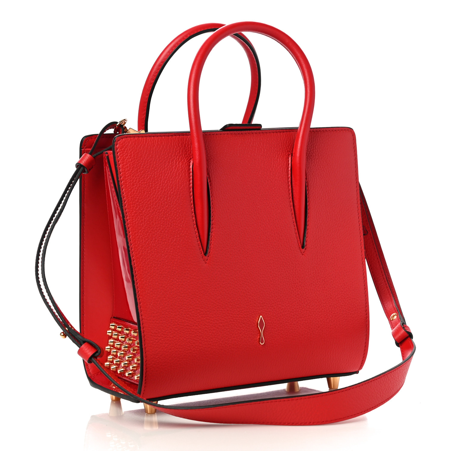 Christian Louboutin Calfskin Patent Studded Small Paloma Red - Image 2