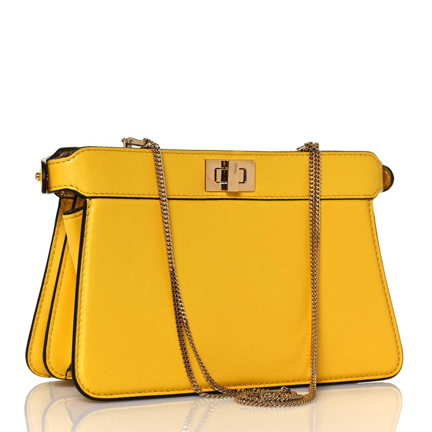 Fendi Nappa Small Peekaboo I SEE U East West Chain Satchel Yellow - Image 3