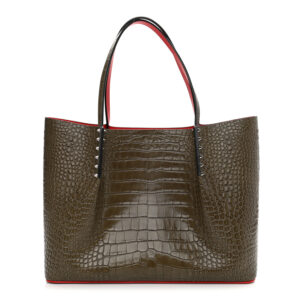 Christian Louboutin Crocodile Embossed Calfskin Spiked Large Cabarock Shopper Tote Silex