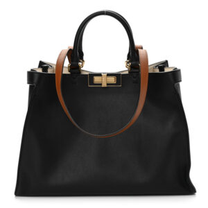 Fendi Silk Calfskin Small Peekaboo X-Tote Black Brandy