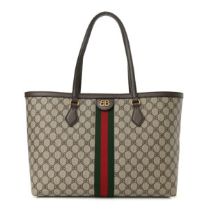 Gucci X BALENCIAGA BB Supreme Monogram Web Medium Ophidia Shopping Tote Beige New Acero