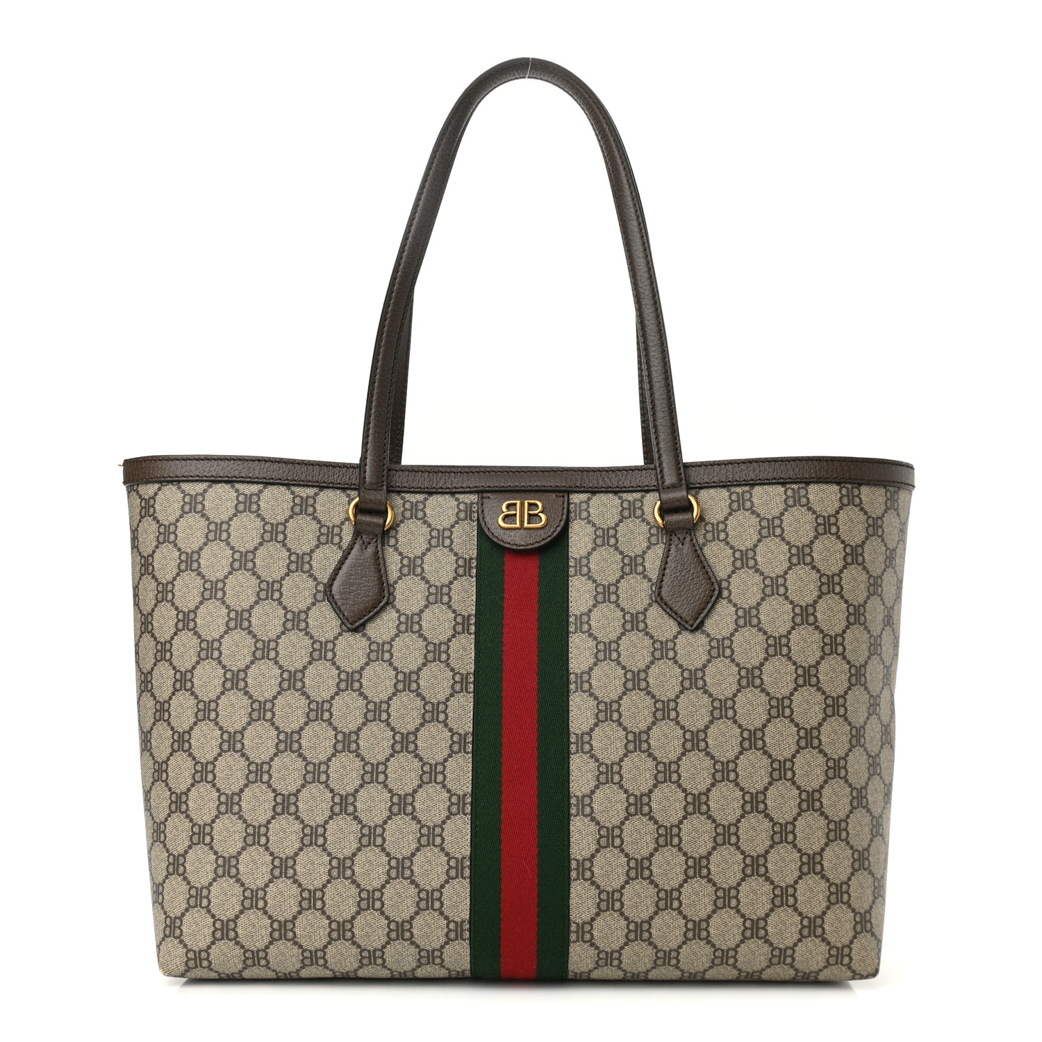 Gucci X BALENCIAGA BB Supreme Monogram Web Medium Ophidia Shopping Tote Beige New Acero