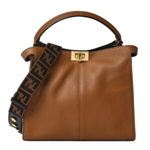 Fendi Silk Calfskin Glazed Fabric FF 1974 Medium Peekaboo X-Lite Nocciola Notte