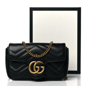 Gucci Calfskin Matelasse Super Mini GG Marmont Shoulder Bag Black