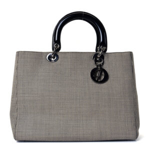 Christian Dior Canvas Patent Houndstooth Large Lady Dior Black