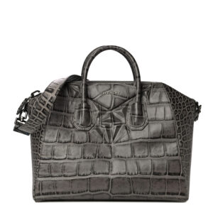 Givenchy Calfskin Crocodile Embossed 3D Stud Medium Antigona Storm Grey