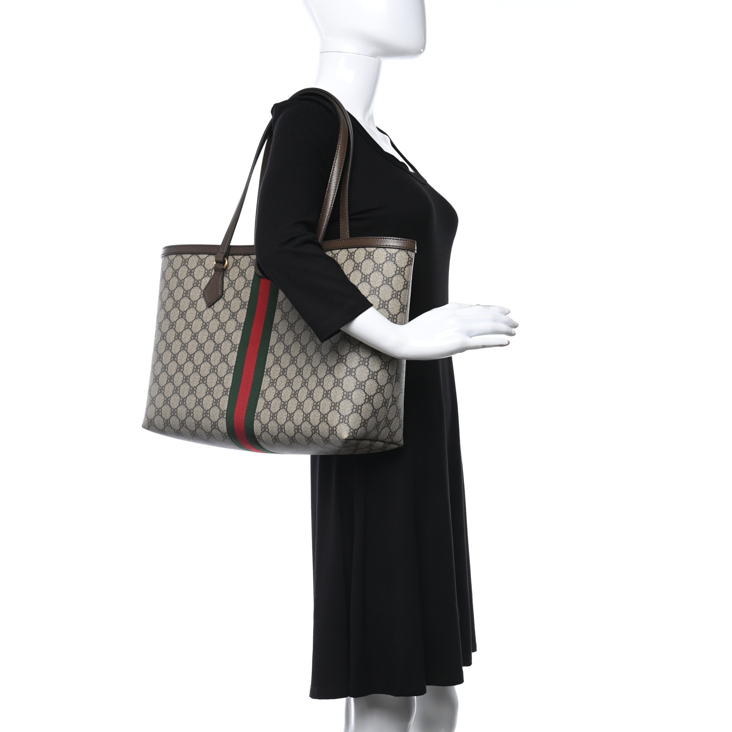 Gucci X BALENCIAGA BB Supreme Monogram Web Medium Ophidia Shopping Tote Beige New Acero - Image 3