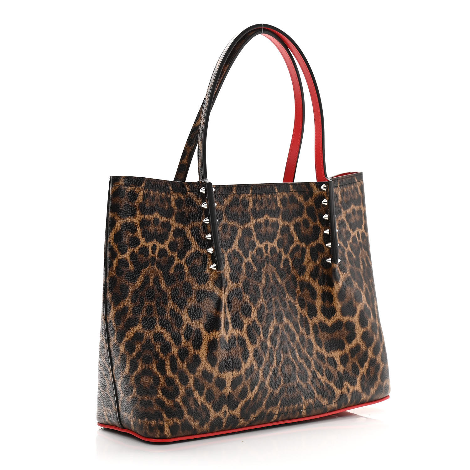 Christian Louboutin Calfskin Empire Leopard Print Spiked Large Cabarock Shopper Tote Brown - Image 2
