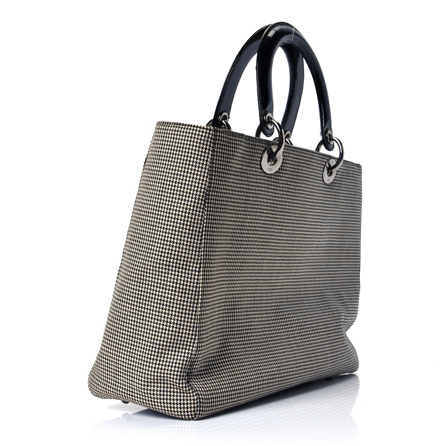Christian Dior Canvas Patent Houndstooth Large Lady Dior Black - Image 2