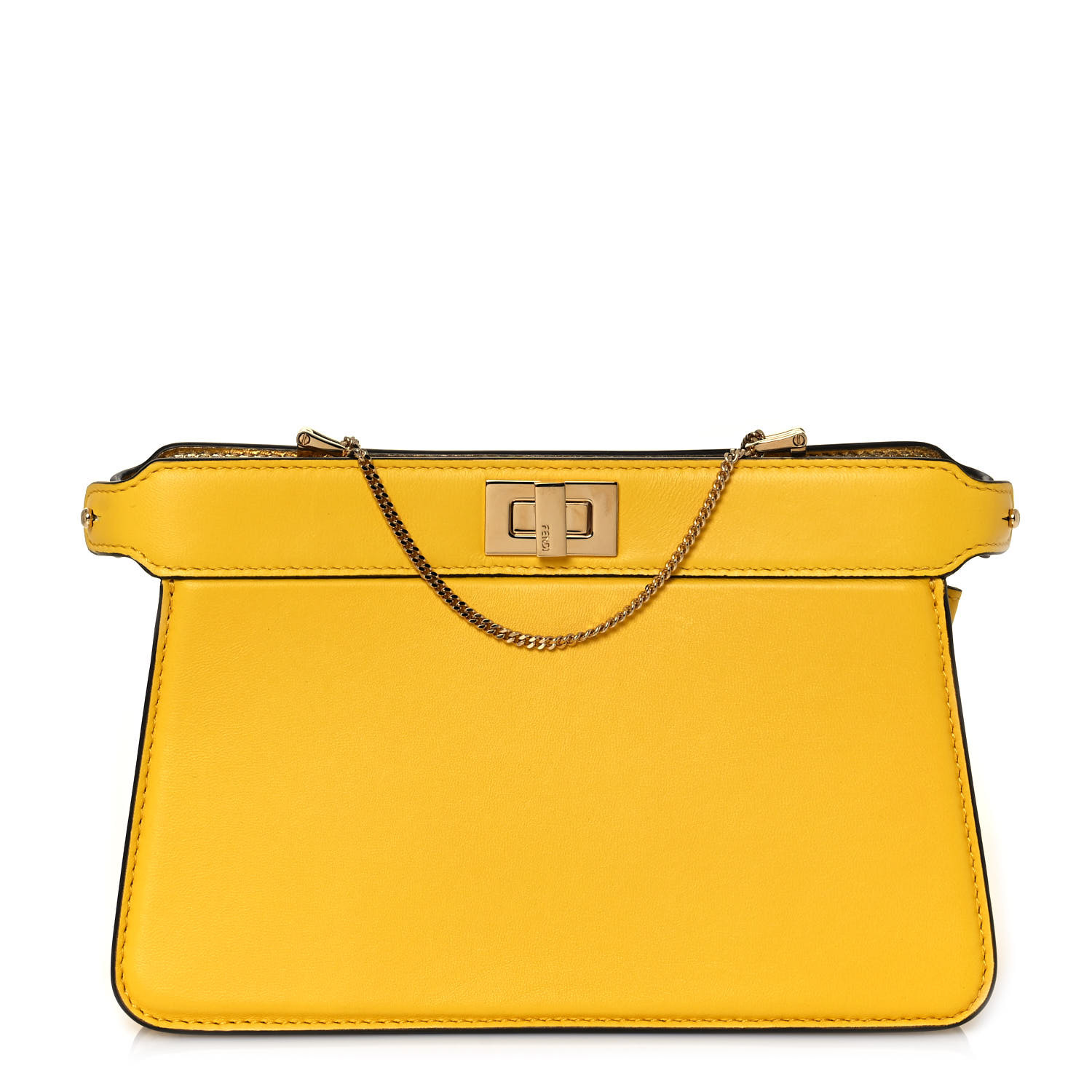 Fendi Nappa Small Peekaboo I SEE U East West Chain Satchel Yellow - Image 2