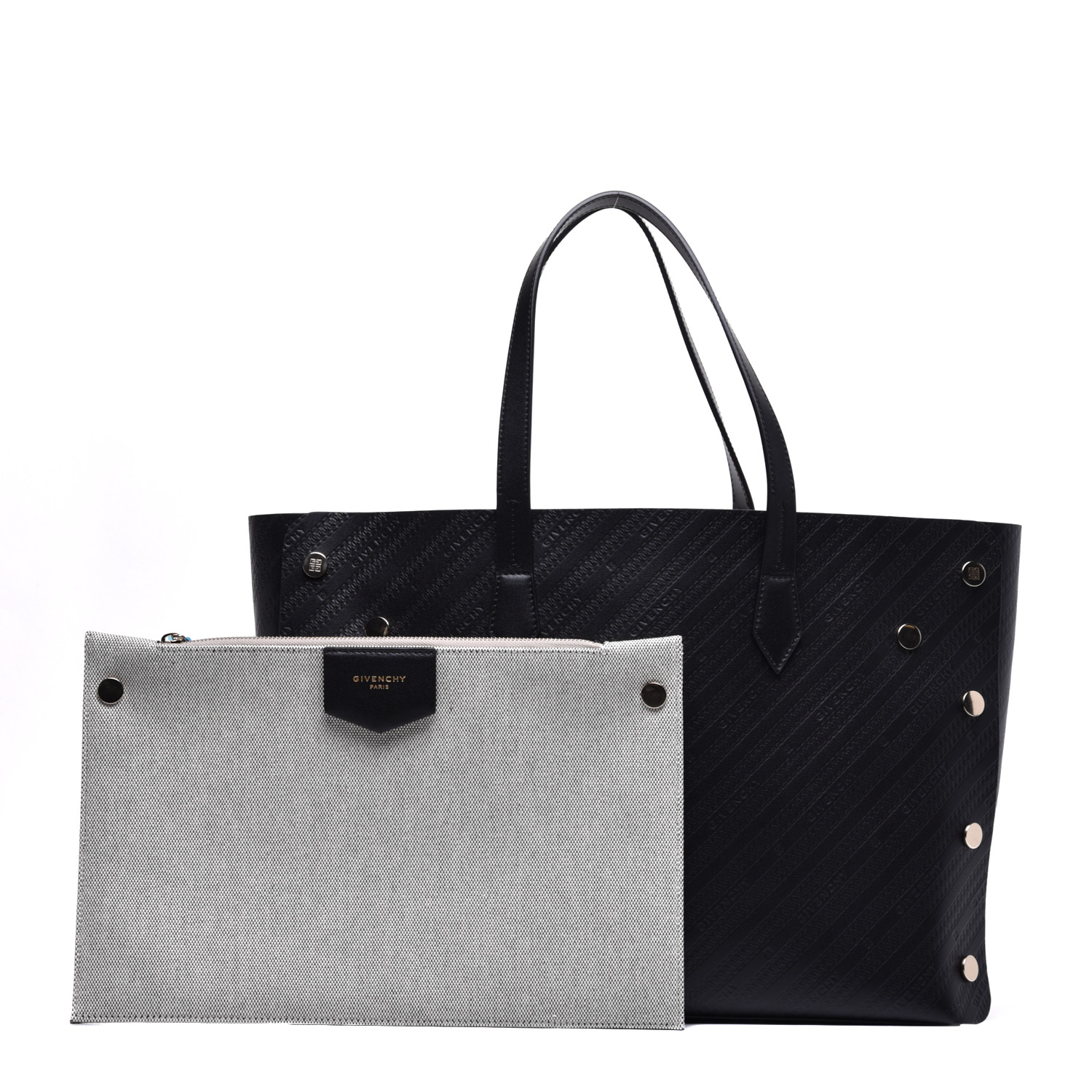 Givenchy Calfskin Chain Embossed Medium Bond Shopper Tote Black