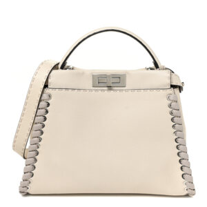 Fendi Nappa Lace Up Mini Peekaboo Iconic Satchel White