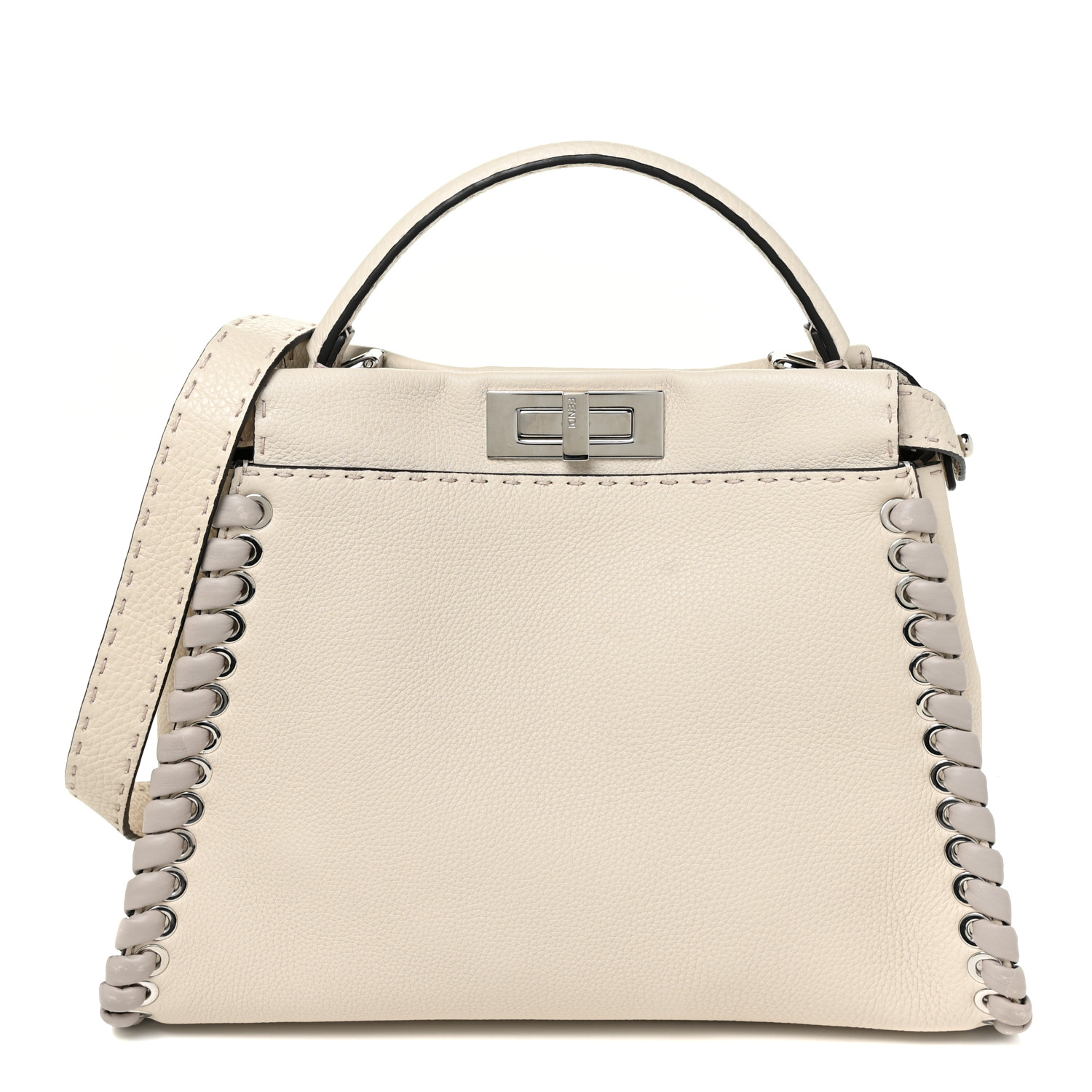 Fendi Nappa Lace Up Mini Peekaboo Iconic Satchel White