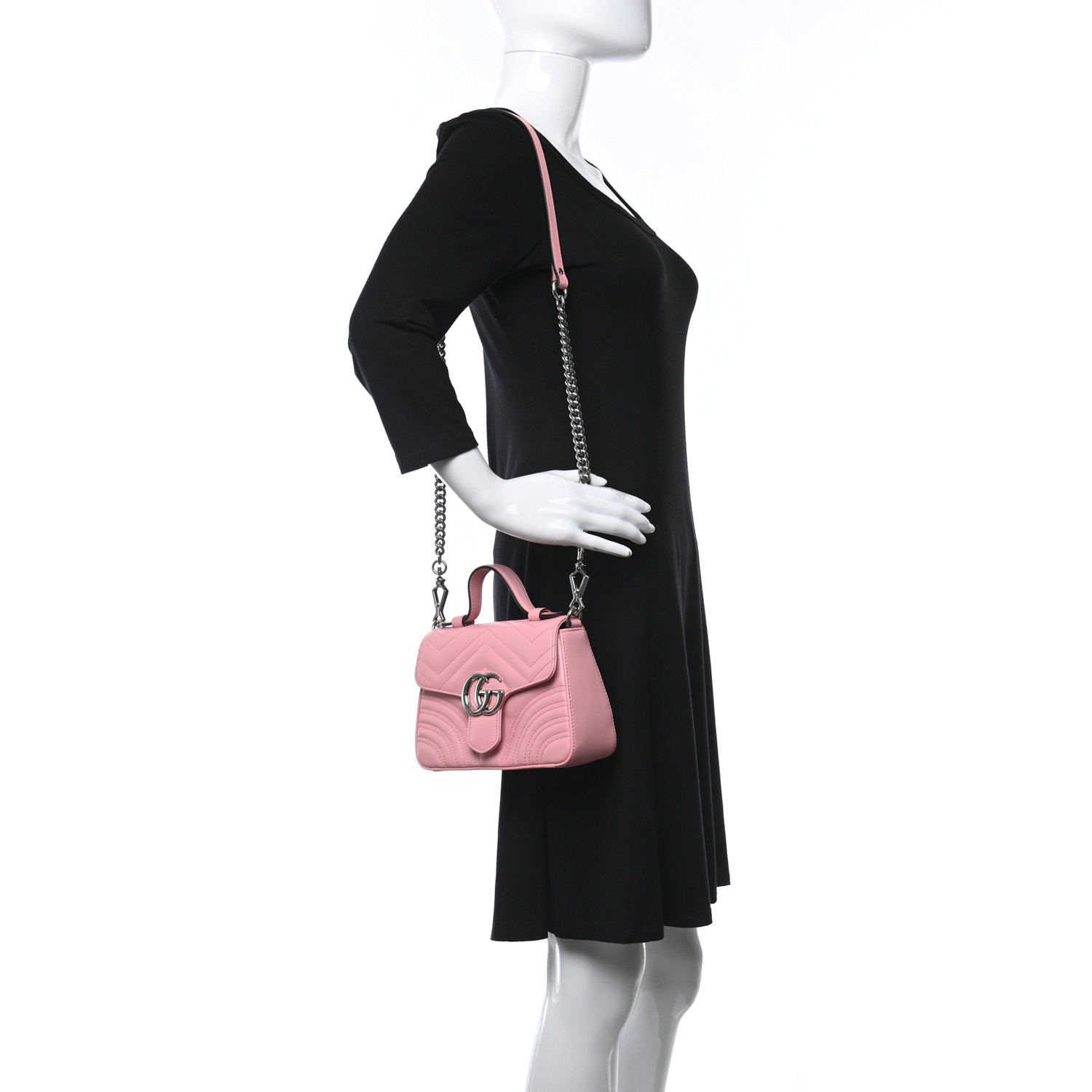 Gucci Calfskin Matelasse Mini GG Marmont Top Handle Shoulder Bag Wild Rose - Image 4