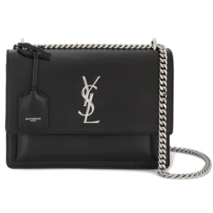 NEW Saint Laurent Black Medium Sunset Leather Crossbody Shoulder Bag