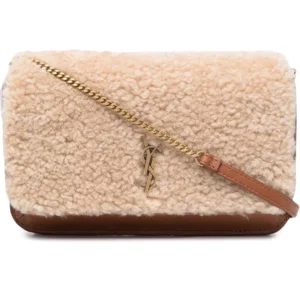 NEW Saint Laurent Brown Shearling Leather Crossbody Bag