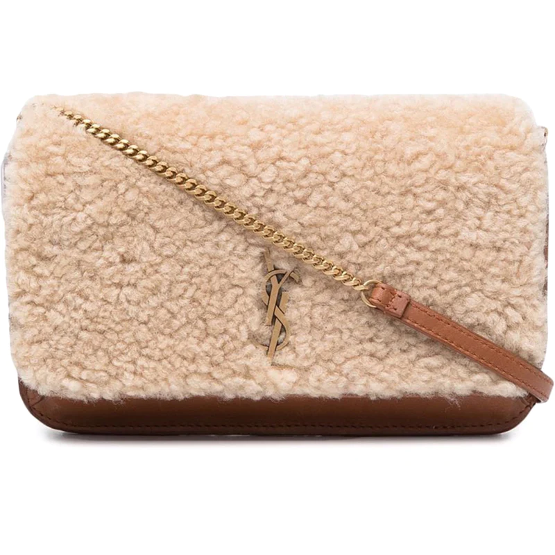 NEW Saint Laurent Brown Shearling Leather Crossbody Bag