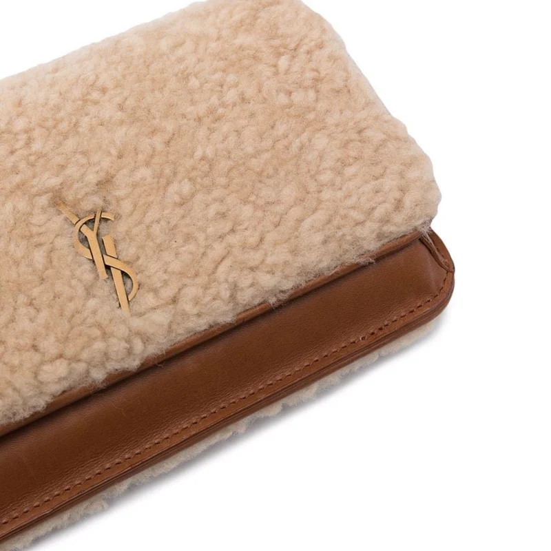 NEW Saint Laurent Brown Shearling Leather Crossbody Bag - Image 5