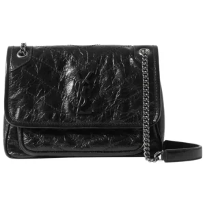 NEW Saint Laurent Black Niki Baby Crinkled Leather Shoulder Bag